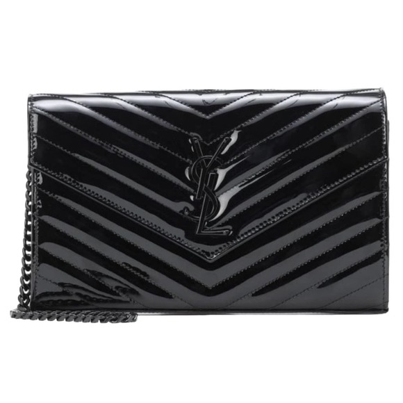 BRAND New Saint Laurent YSL Medium WOC Chain Wallet Patent Leather Purse Bag Box - Picture 1 of 11